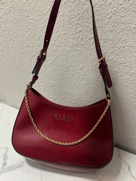 Guess Handbags - GUESS Burgundy Shoulder Bag with Gold Chain Detail